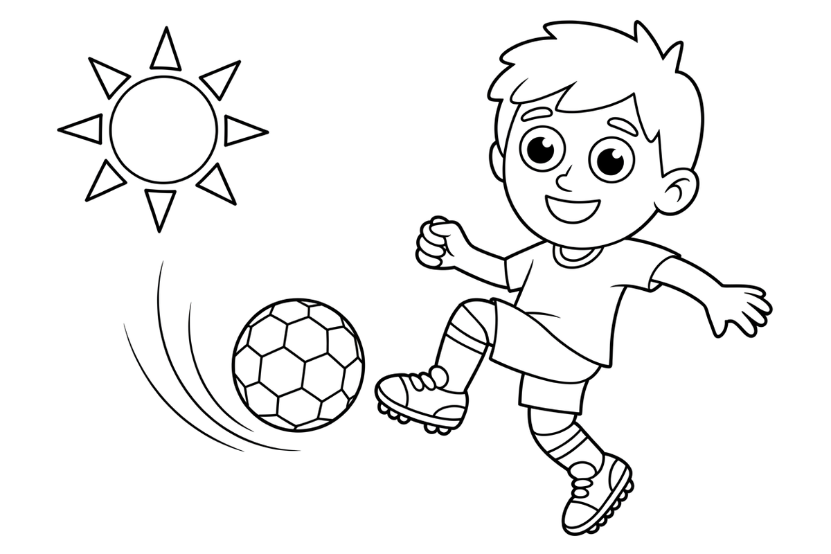 A boy kicking a soccer ball – Energetic Soccer Player coloring page
