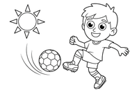 A boy kicking a soccer ball – Energetic Soccer Player coloring page