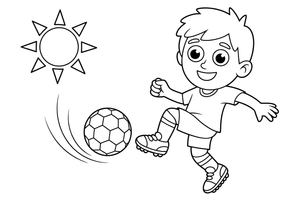 A boy kicking a soccer ball – Energetic Soccer Player coloring page