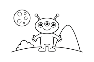 A alien with three eyes and two antennae – Friendly Alien coloring page