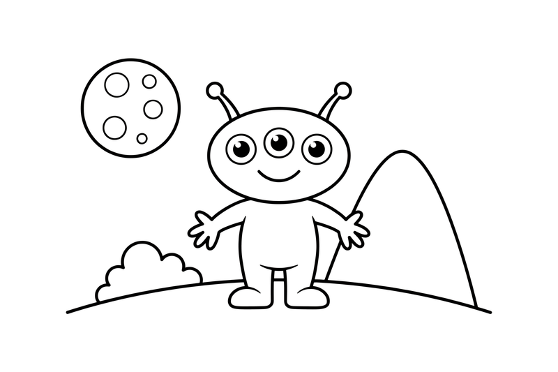 A alien with three eyes and two antennae – Friendly Alien coloring page