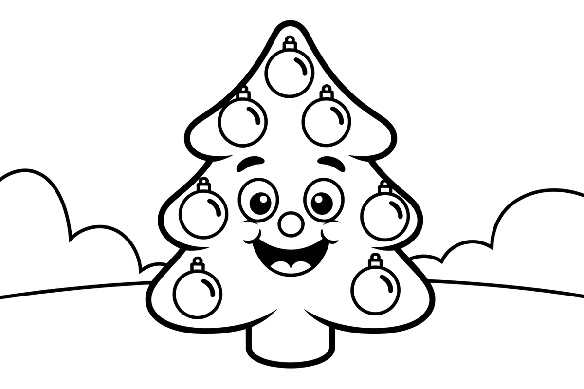 Christmas Tree decorated with baubles – Christmas Winter Decorations coloring page