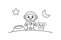 An astronaut with a little space dog in a helmet – Astronaut Explorer coloring page