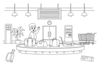 A luggage carousel with suitcases going around – Travel & Journeys Place coloring page