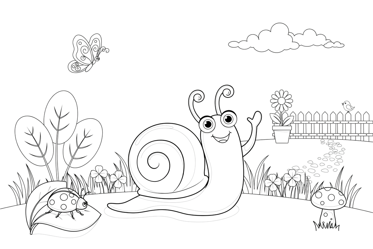 A snail peeking out of its shell – Snail coloring page