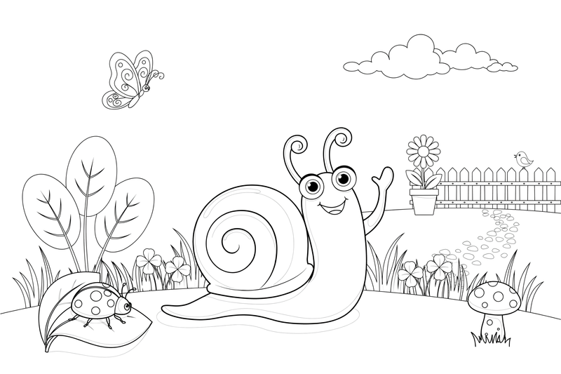 A snail peeking out of its shell – Snail coloring page
