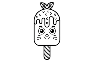 A fruit ice lolly with a little leaf on top – Frozen Treats Ice Cream coloring page