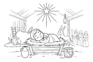 Baby Jesus lying in a manger of hay – Christmas Eve coloring page