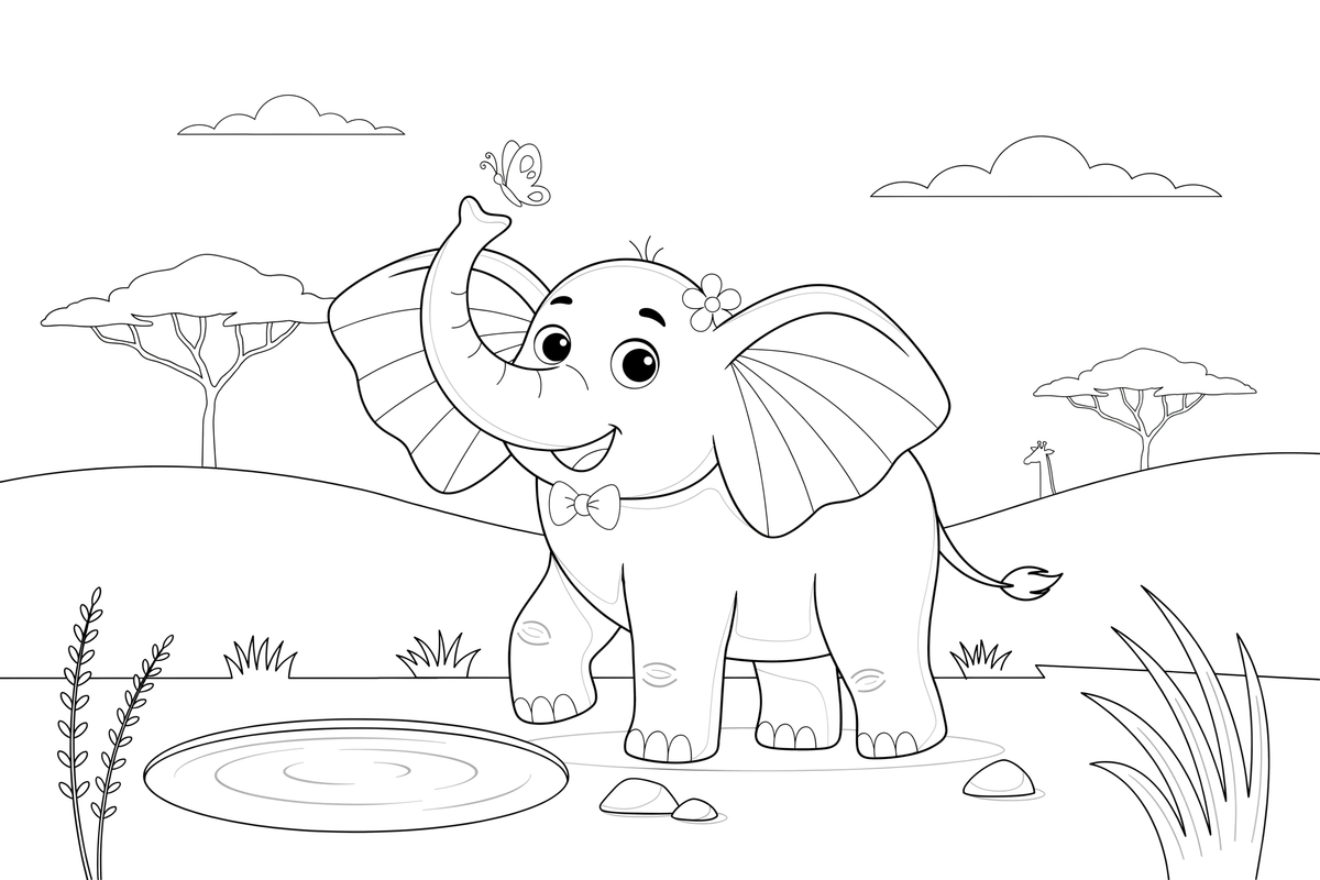An elephant flapping its big ears – Gentle Elephant Wild coloring page
