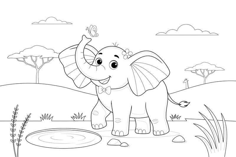 An elephant flapping its big ears – Gentle Elephant Wild coloring page
