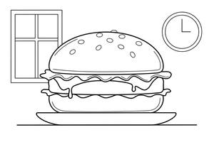 A big burger with lettuce, cheese and a bun – Yummy Meals coloring page