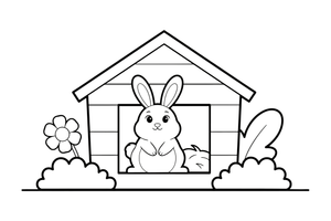 A pet rabbit sitting in its hutch – Rabbit coloring page