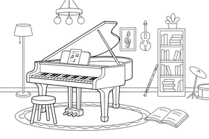 A grand piano with the lid open – Musical Instruments coloring page