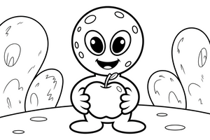Martian holding apple – Martian Apple Fun coloring page