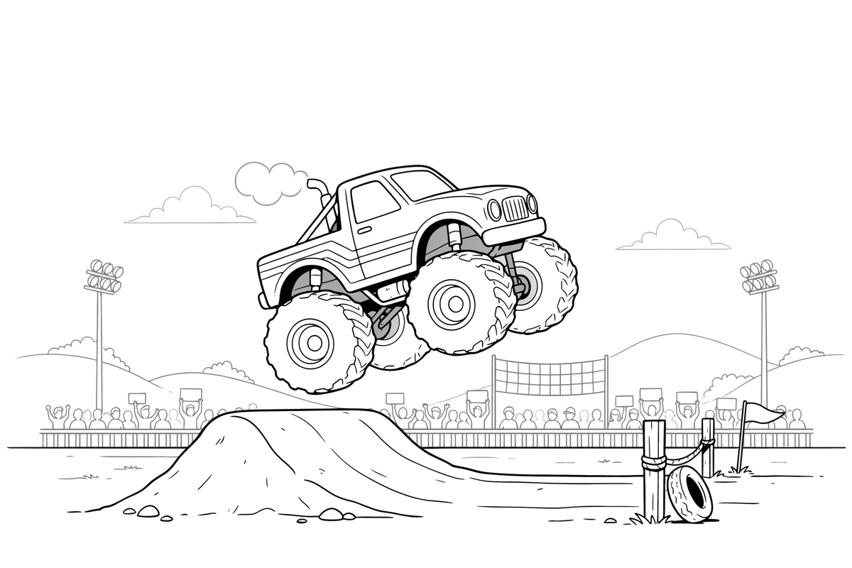 A monster truck doing a big jump – Sport Sport Cars coloring page