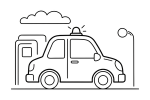 A police car with flashing lights on top – Emergency Emergency Vehicles coloring page