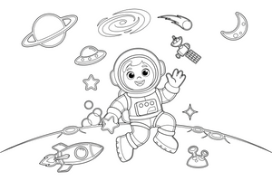 An astronaut floating in space among the stars – Astronaut coloring page