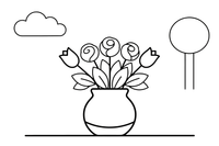 A full vase packed with roses, tulips and leaves – Spring Bouquet Flower coloring page