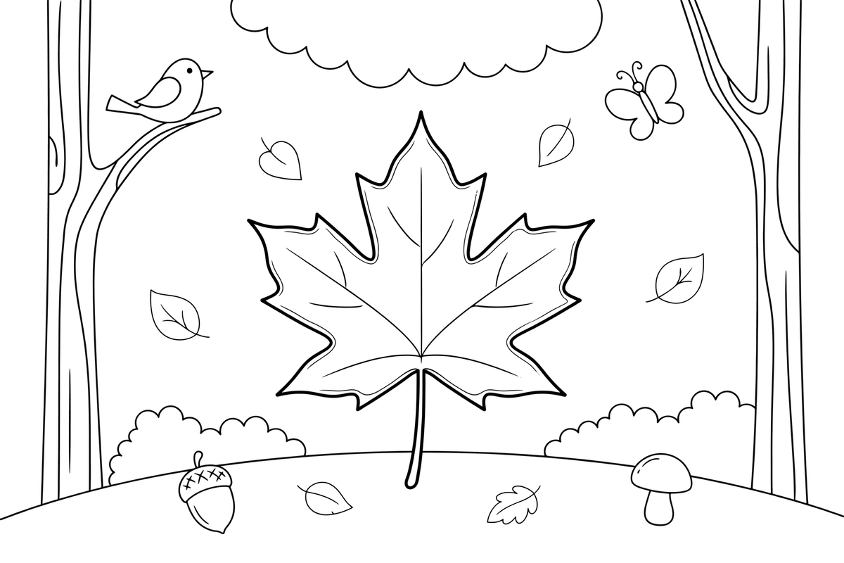One big maple leaf with pointed tips – Vibrant Leaves Tree coloring page
