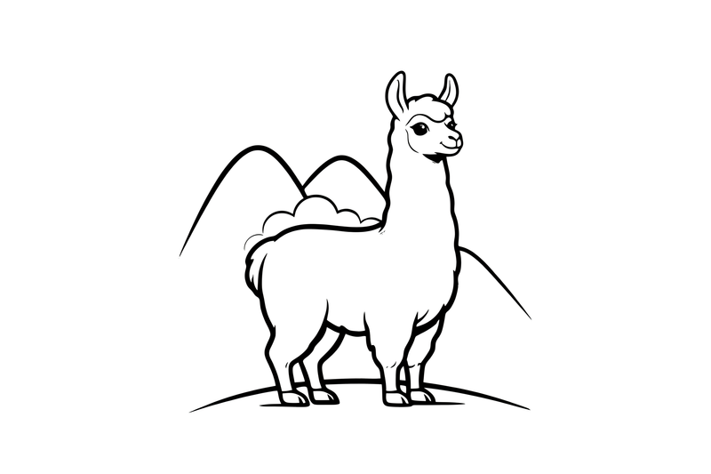 A llama standing tall with fluffy fur – Llama coloring page