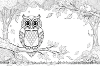 An owl on a branch among autumn leaves – Owl coloring page