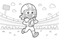 A football player girl holding an oval ball, ready to run – American Football coloring page