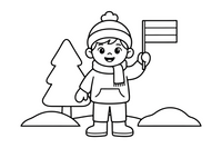 A child holding a small three-striped flag – Day of Restoration of the State of Lithuania Winter coloring page