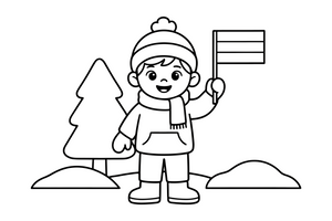 A child holding a small three-striped flag – Day of Restoration of the State of Lithuania Winter coloring page