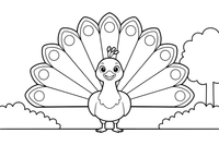 A peacock showing off its big fanned tail – Peacock Bird coloring page
