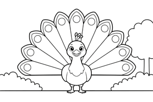 A peacock showing off its big fanned tail – Peacock Bird coloring page