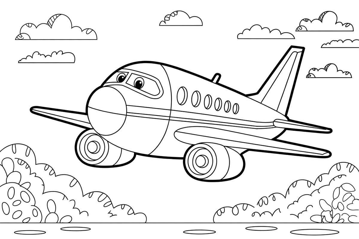 Airplane Flying – Airplane Sky Scenes coloring page