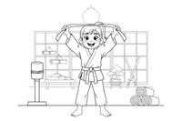 A martial artist girl showing off a black belt – Martial arts Fighters coloring page