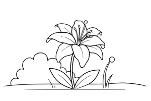 One big lily with pointed petals and long stamens – Popular Flowers coloring page