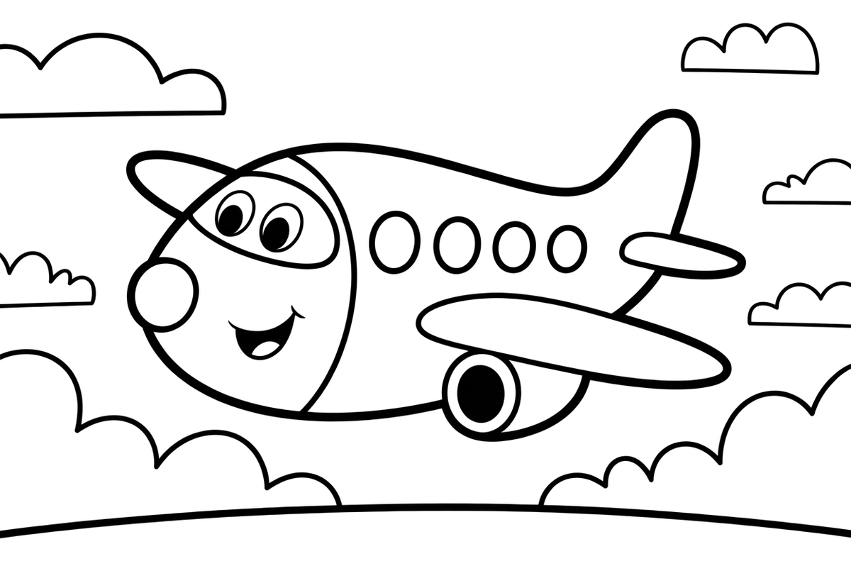 Airplane Flying – Airplane Sky Scenes coloring page