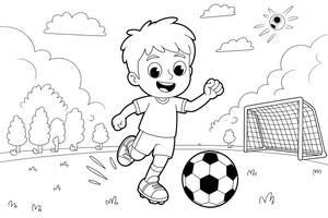 A boy kicking a soccer ball – Energetic Soccer Player coloring page
