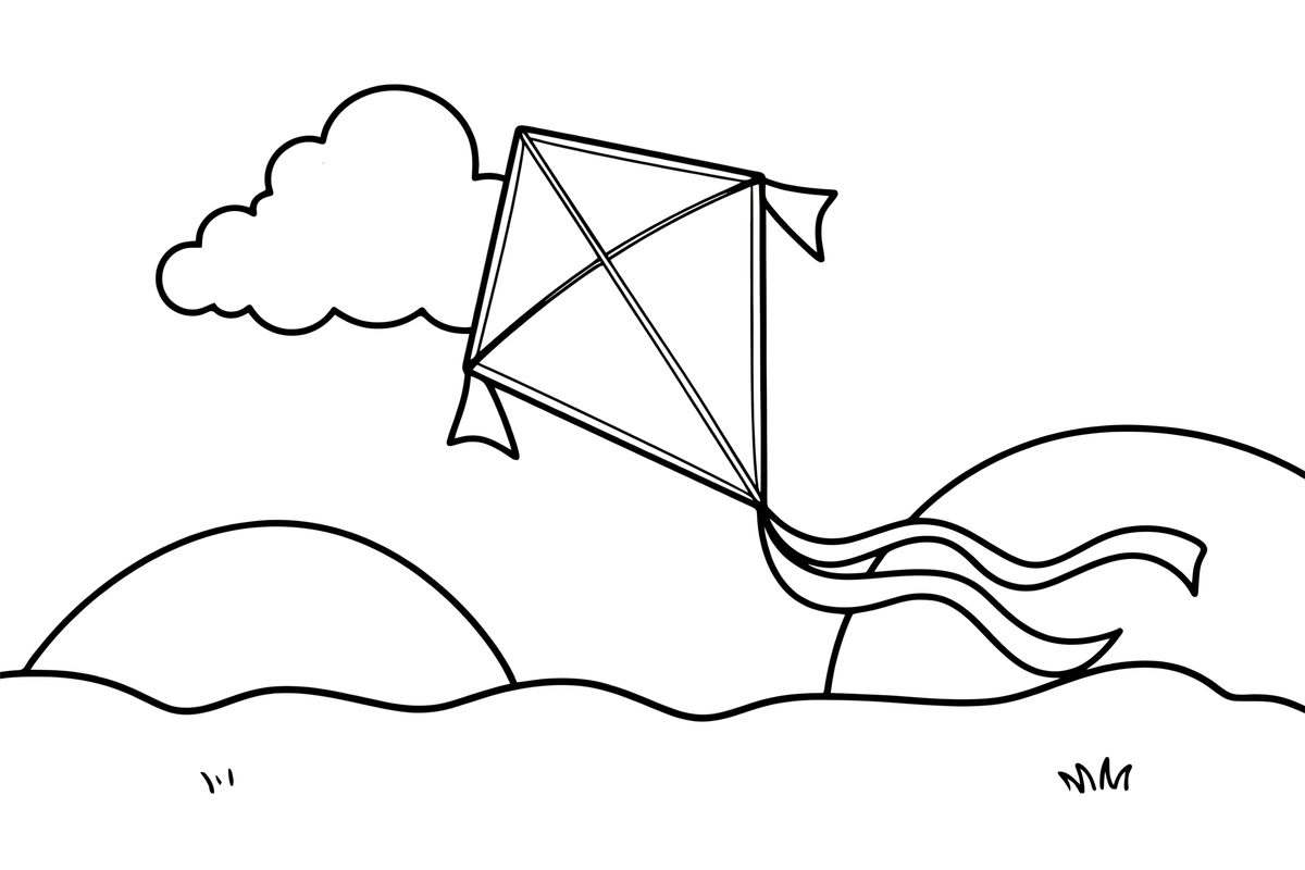 A kite with a long tail soaring in the wind – Kite coloring page