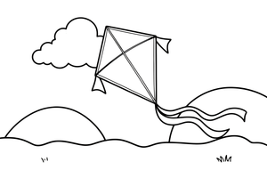 A kite with a long tail soaring in the wind – Kite coloring page