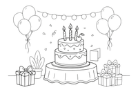 A cake topped with a cherry and candles – Birthday Cake Wishes coloring page