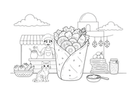 A kebab wrap filled with vegetables (Middle East) – World Food Delights coloring page