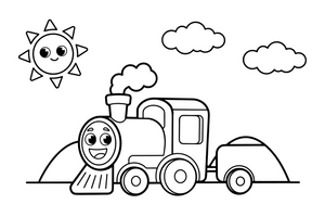 Steam Train green hills – Steam Train Engine Scenes coloring page