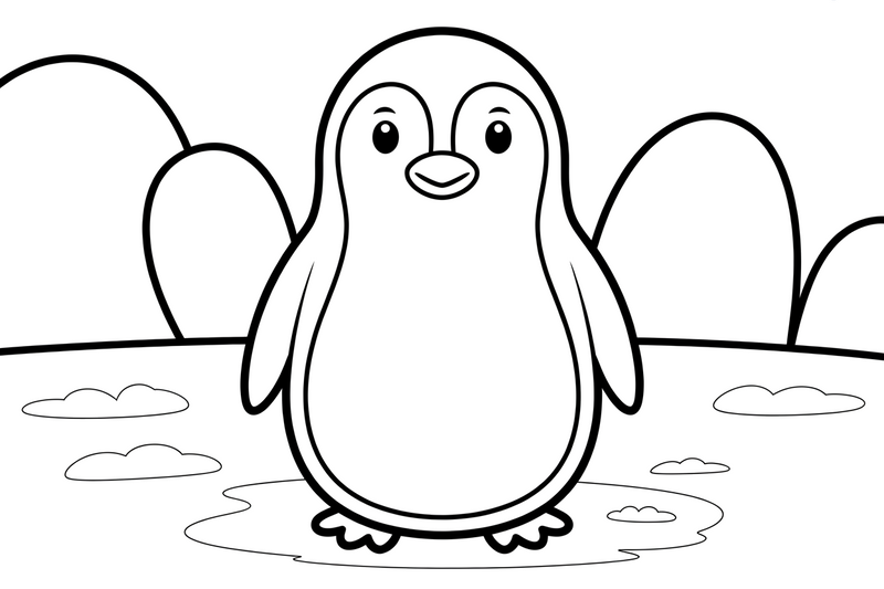 Penguin Cheerful in the Snow – Snowy Penguin coloring page