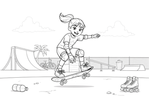 A skater girl doing a kickflip – Cool Skateboarding coloring page