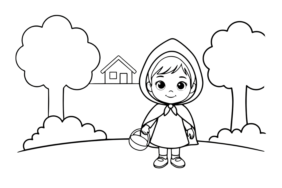 A sweet little girl wearing a hooded cape – Little Red Riding Hood Story coloring page