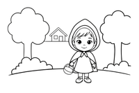 A sweet little girl wearing a hooded cape – Little Red Riding Hood Story coloring page