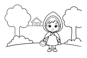 A sweet little girl wearing a hooded cape – Little Red Riding Hood Story coloring page