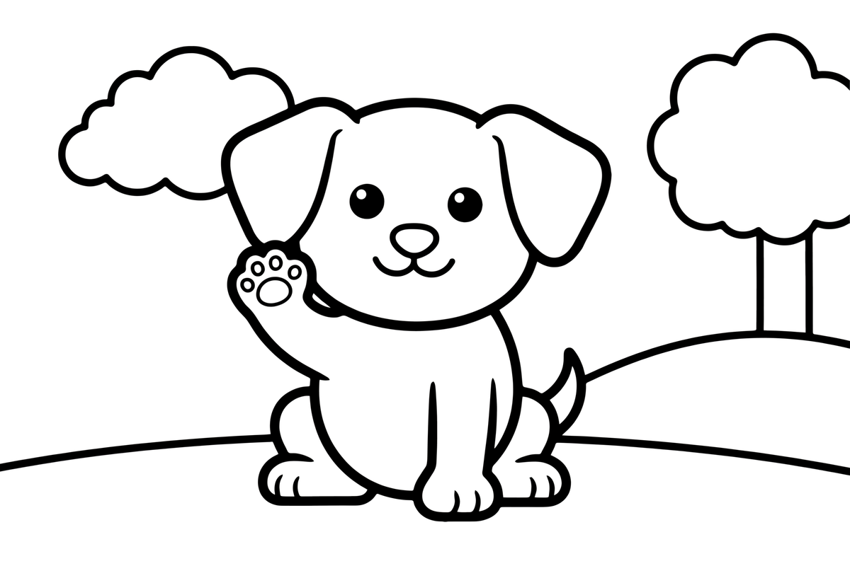 Puppy sitting and giving a paw – Cozy Puppy Dog coloring page