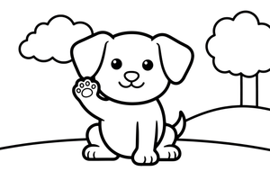 Puppy sitting and giving a paw – Cozy Puppy Dog coloring page