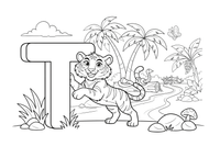 Letter T with a tiger – Alphabet Alphabet coloring page