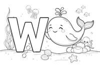 Letter W with a whale – Alphabet Alphabet coloring page