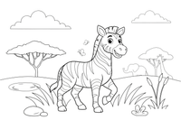 A zebra standing in the tall savanna grass – Safari & Jungle Wild Animals coloring page